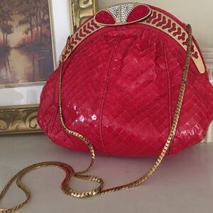 Finesse La Model Red Snakeskin Clutch  Handbag